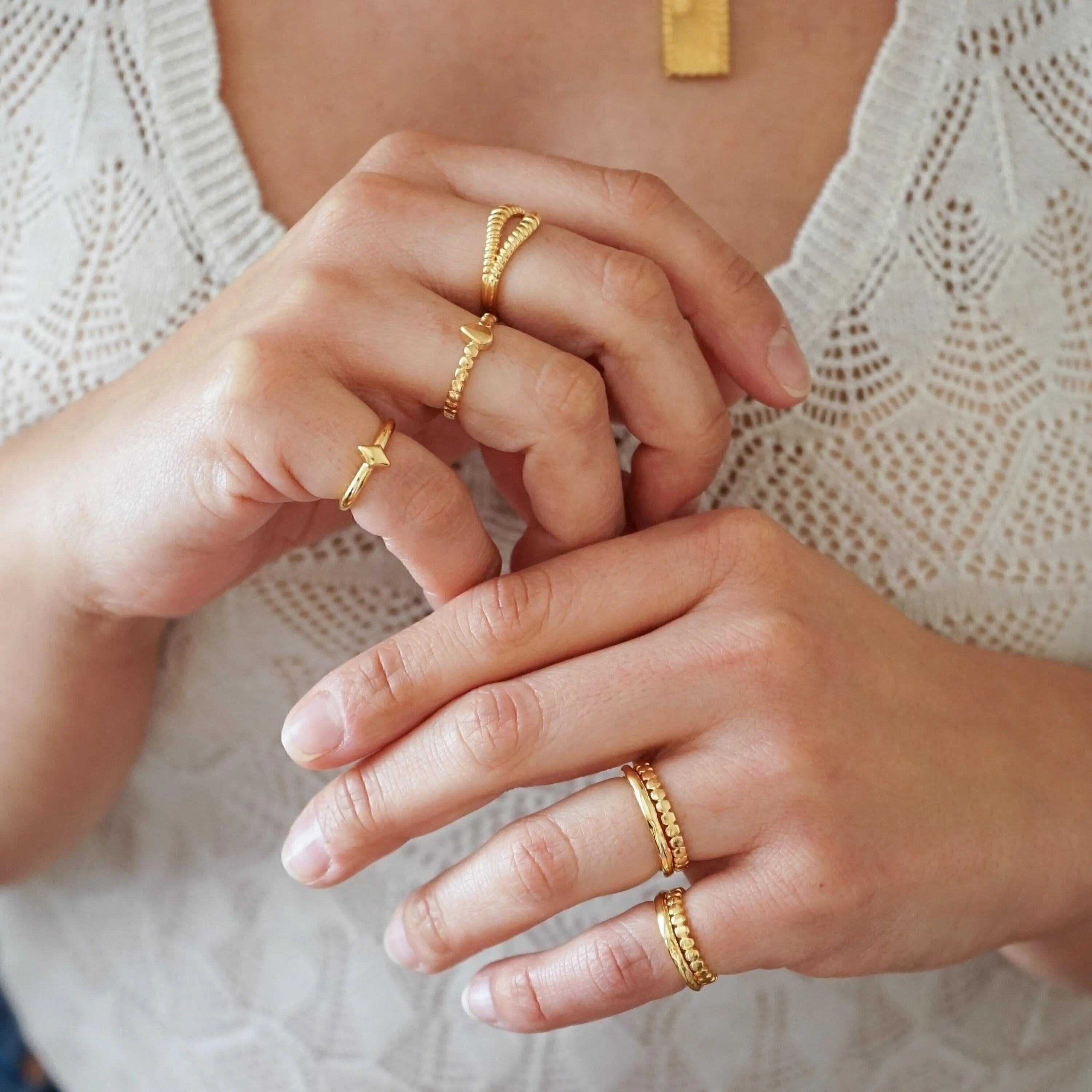 Tiny Gold Slim Band Pinky Pebble Ring