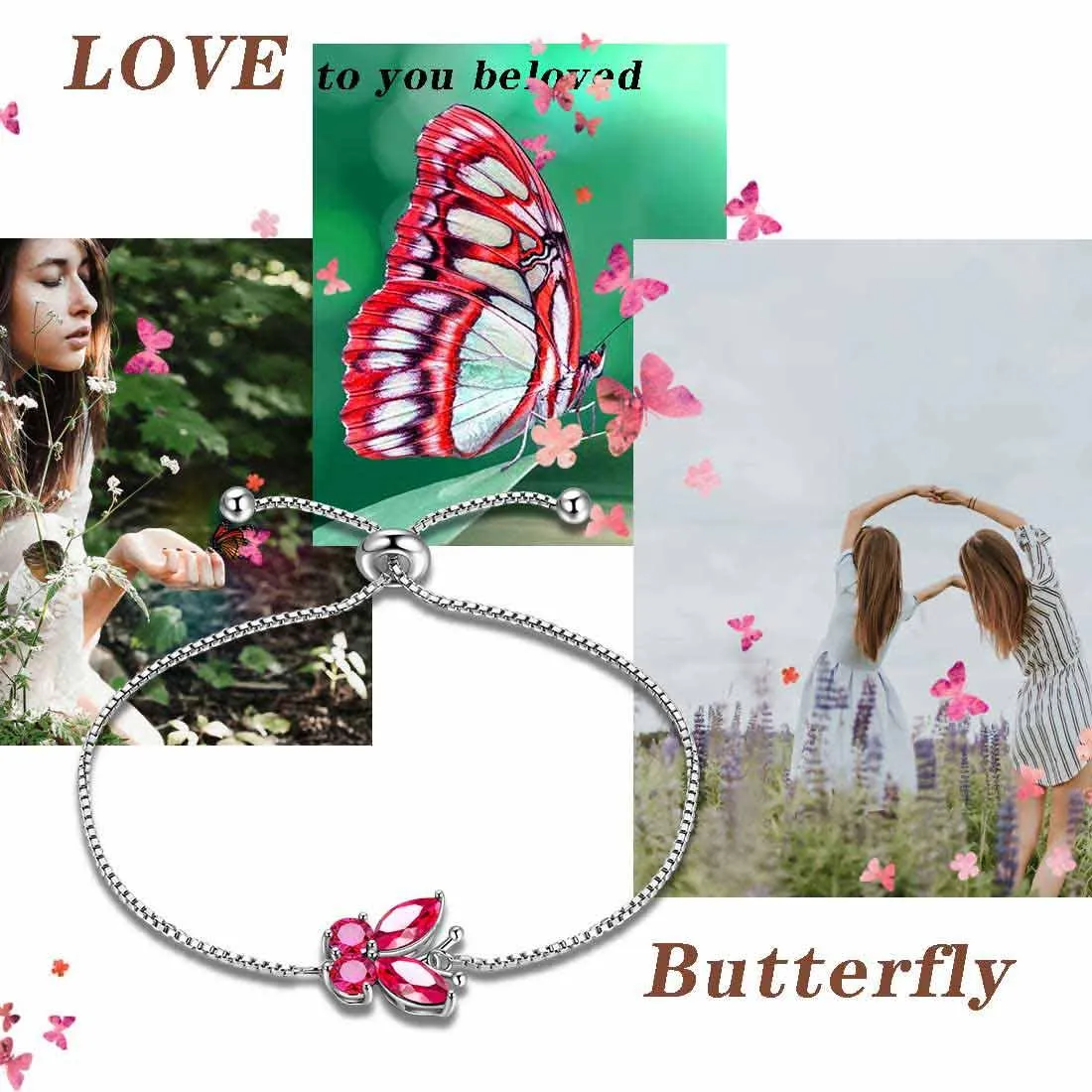 Tokyo Mart Butterfly Bracelet Birthstone July Ruby Women Girls Jewelry Birthday Gift