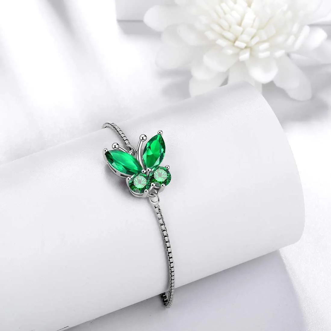 Tokyo Mart Butterfly Bracelet Birthstone May Emerald Women Girls Jewelry Birthday Gift