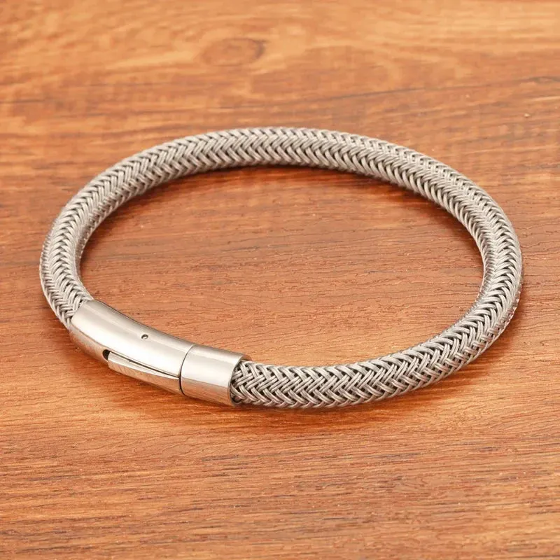 Trendy Black and White Titanium Steel Rope Bracelet for Couples - Ideal Gift with Free Shipping