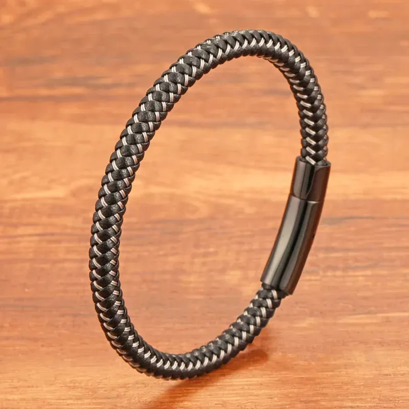 Trendy Black and White Titanium Steel Rope Bracelet for Couples - Ideal Gift with Free Shipping