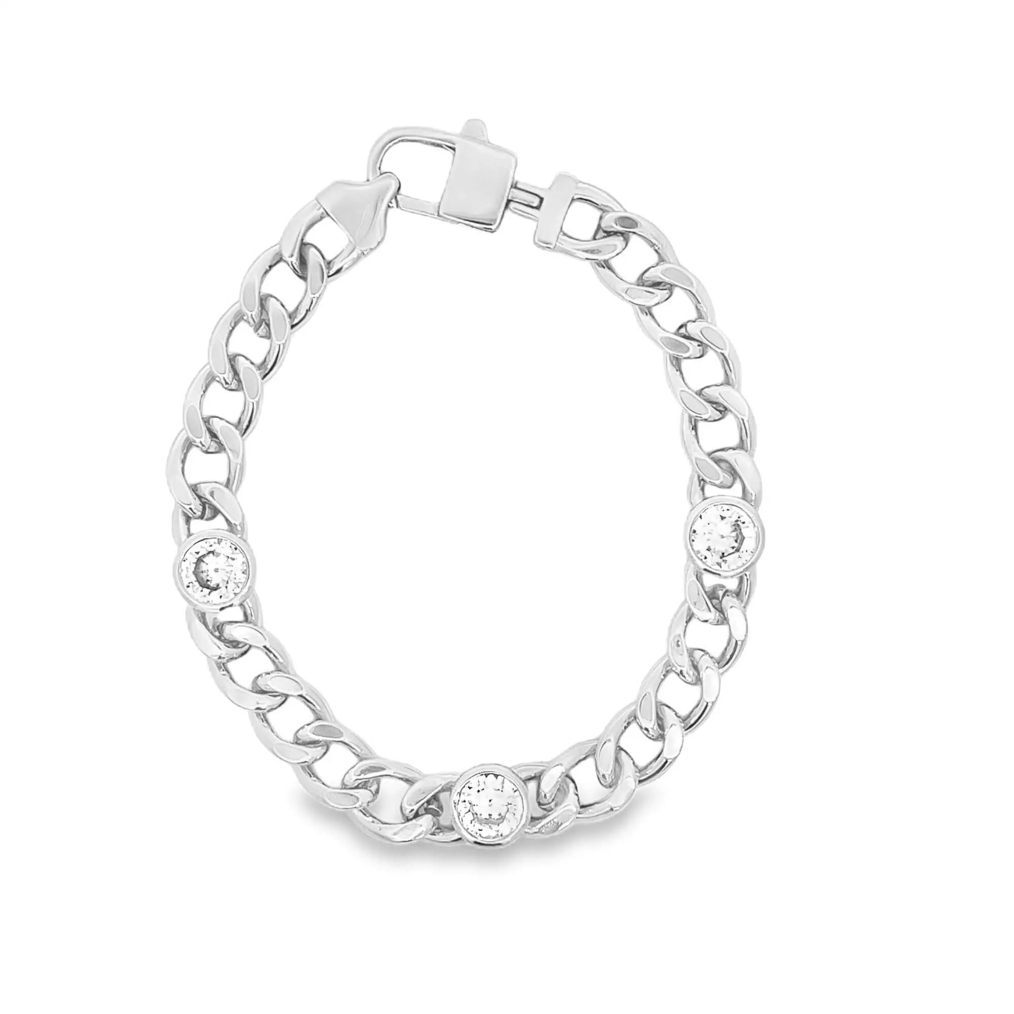 Triple CZ Gemstone Cuban Link Bracelet (H279/I130A)