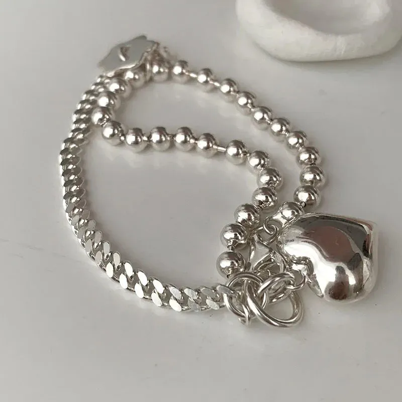 VAIGE Elegant Silver Heart Dangle Chunky Bracelet