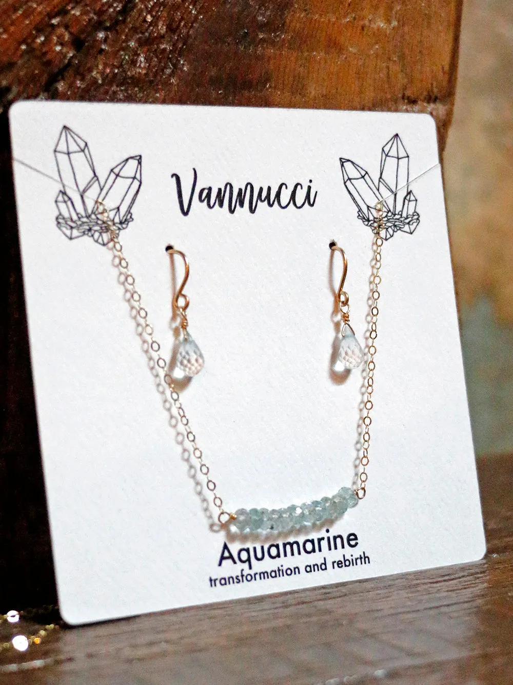 Vannucci Gold Aquamarine Bar Set