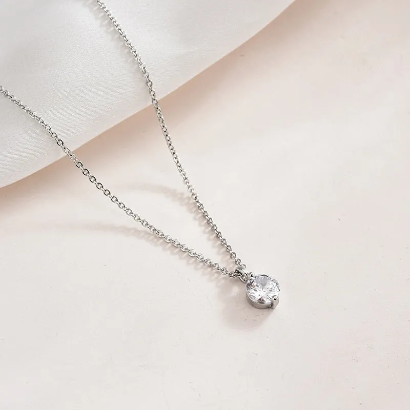 VenusFox Sterling Silver 6MM AAA Zirconia O-Chain Choker Necklace Shiny CZ Pendant Gift Wedding For Women Fine Jewelry NK094