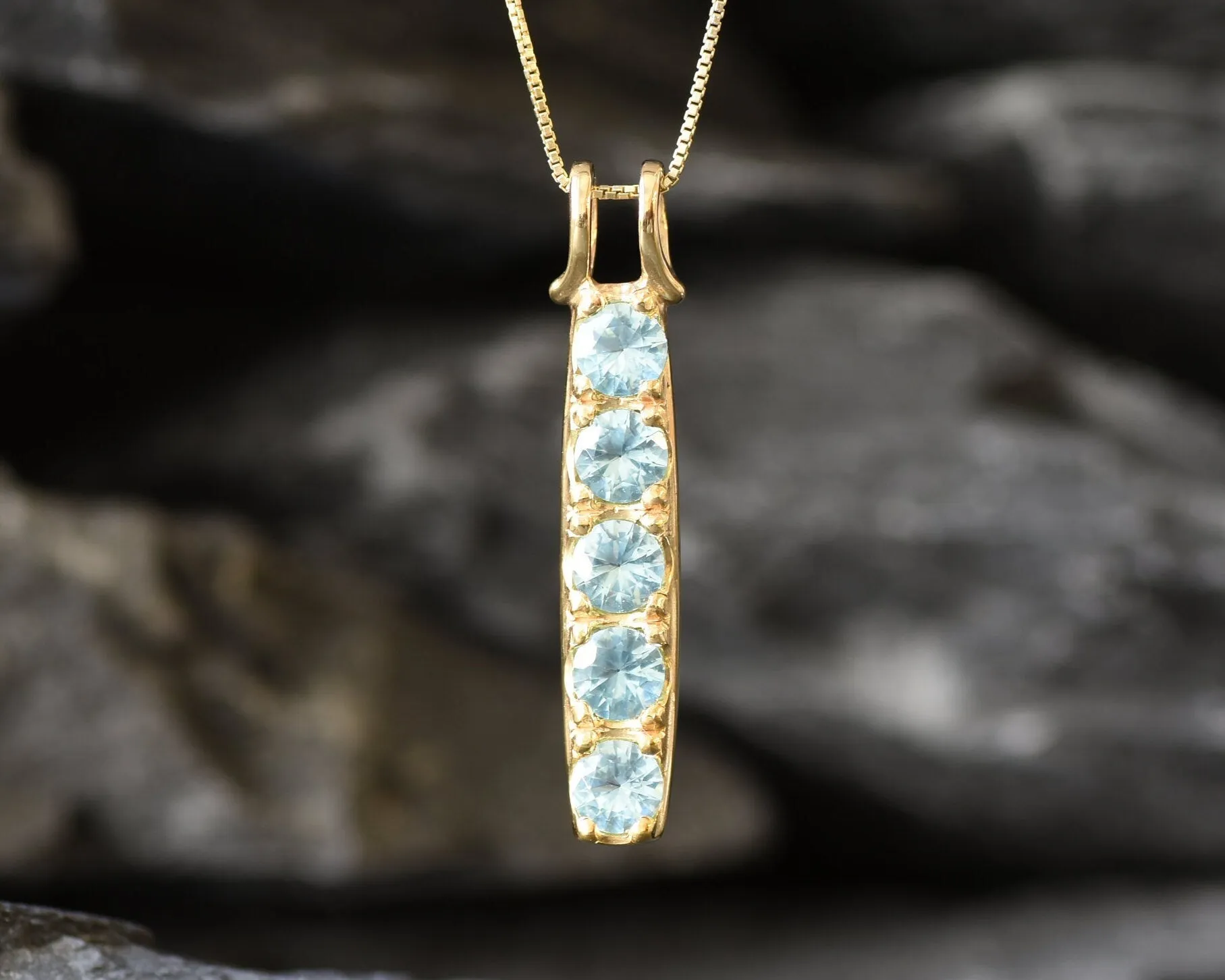 Vertical Aquamarine Pendant - Gold Aqua Necklace, Blue Aquamarine Necklace