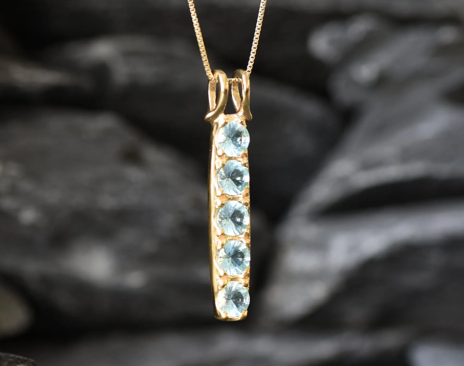 Vertical Aquamarine Pendant - Gold Aqua Necklace, Blue Aquamarine Necklace