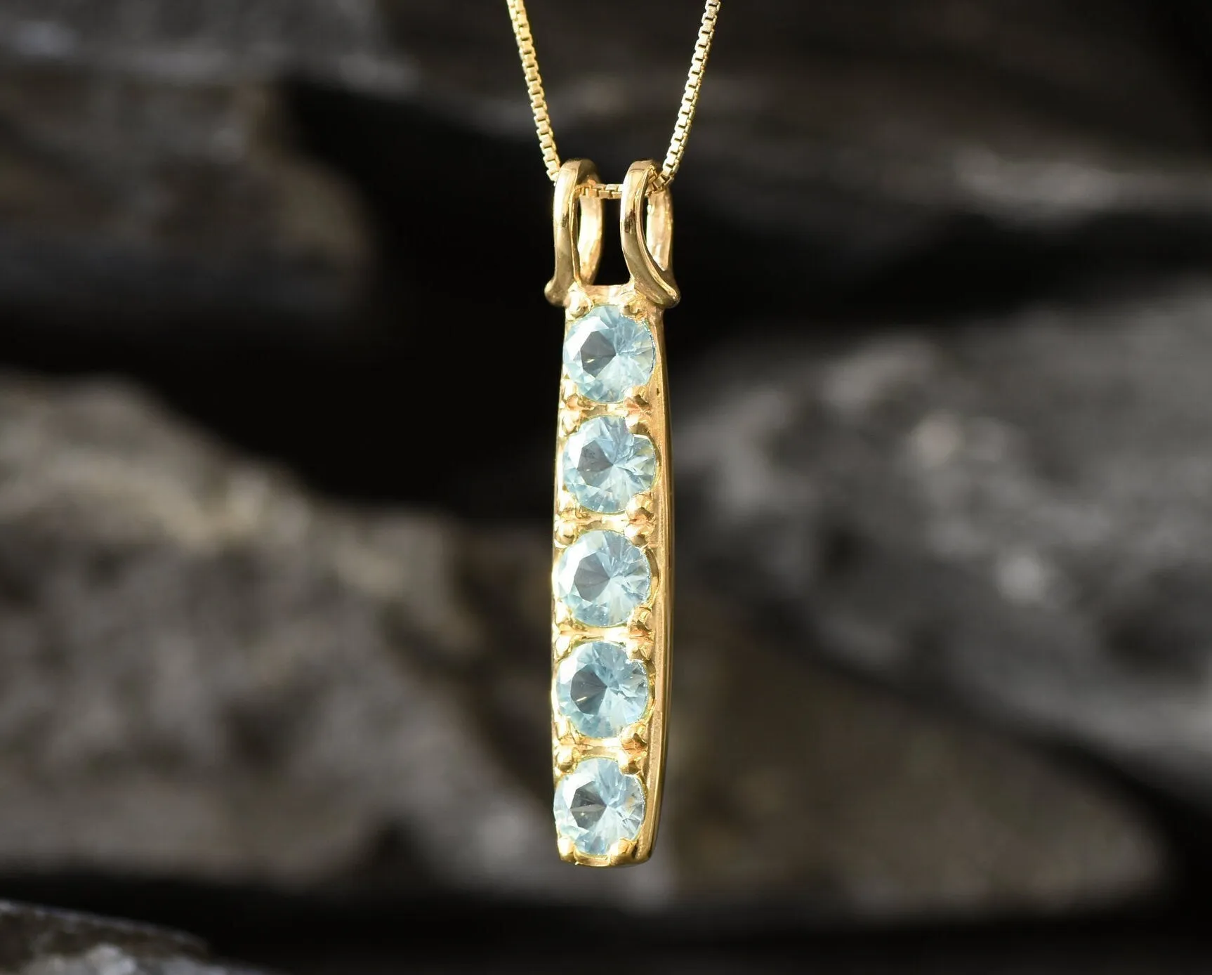 Vertical Aquamarine Pendant - Gold Aqua Necklace, Blue Aquamarine Necklace