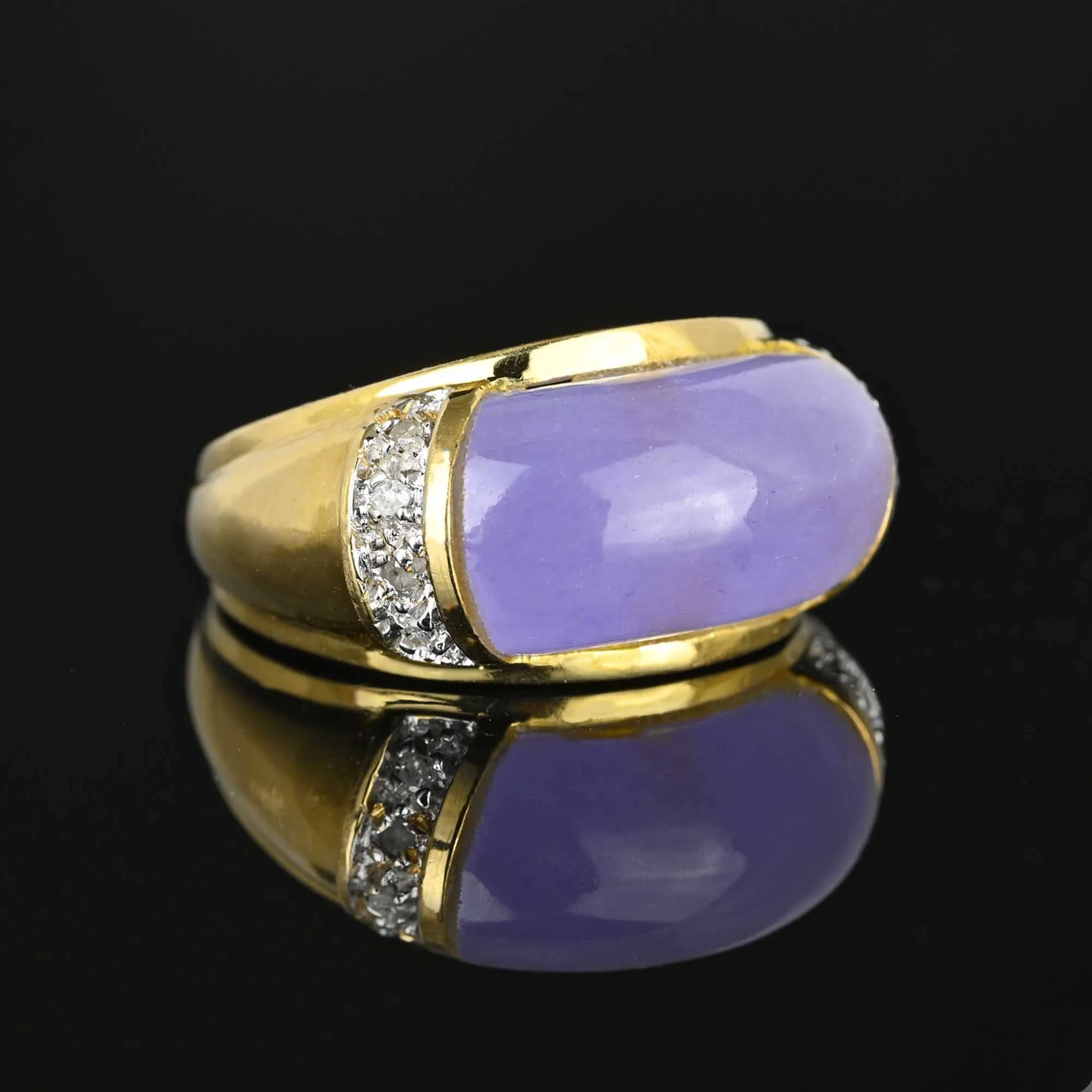 Vintage Diamond East West Purple Jade Ring in 14K Gold