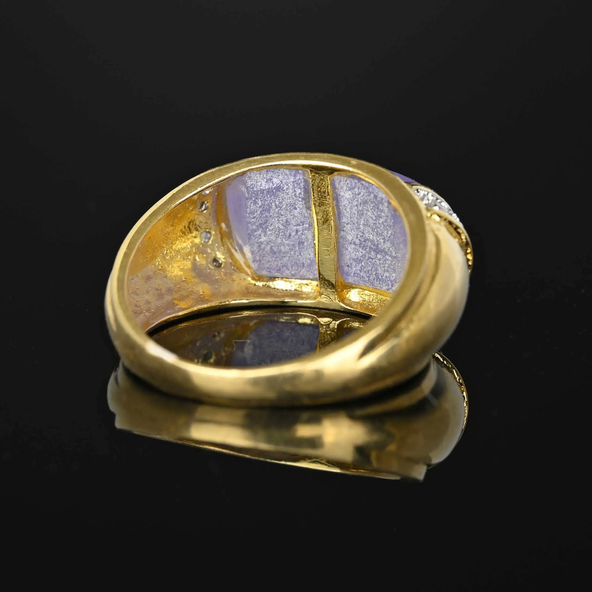 Vintage Diamond East West Purple Jade Ring in 14K Gold