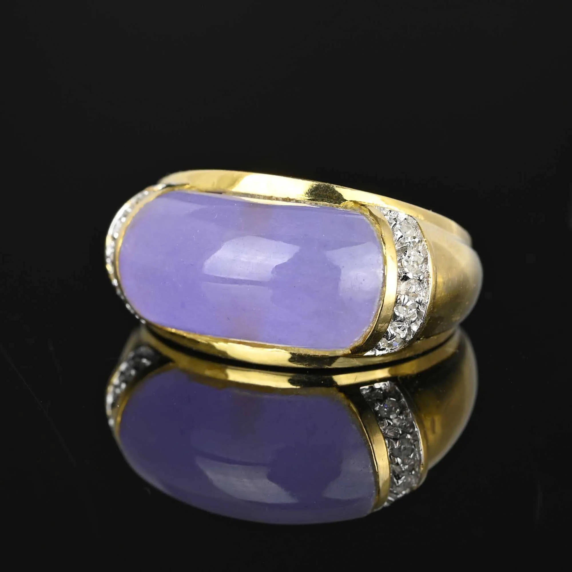 Vintage Diamond East West Purple Jade Ring in 14K Gold