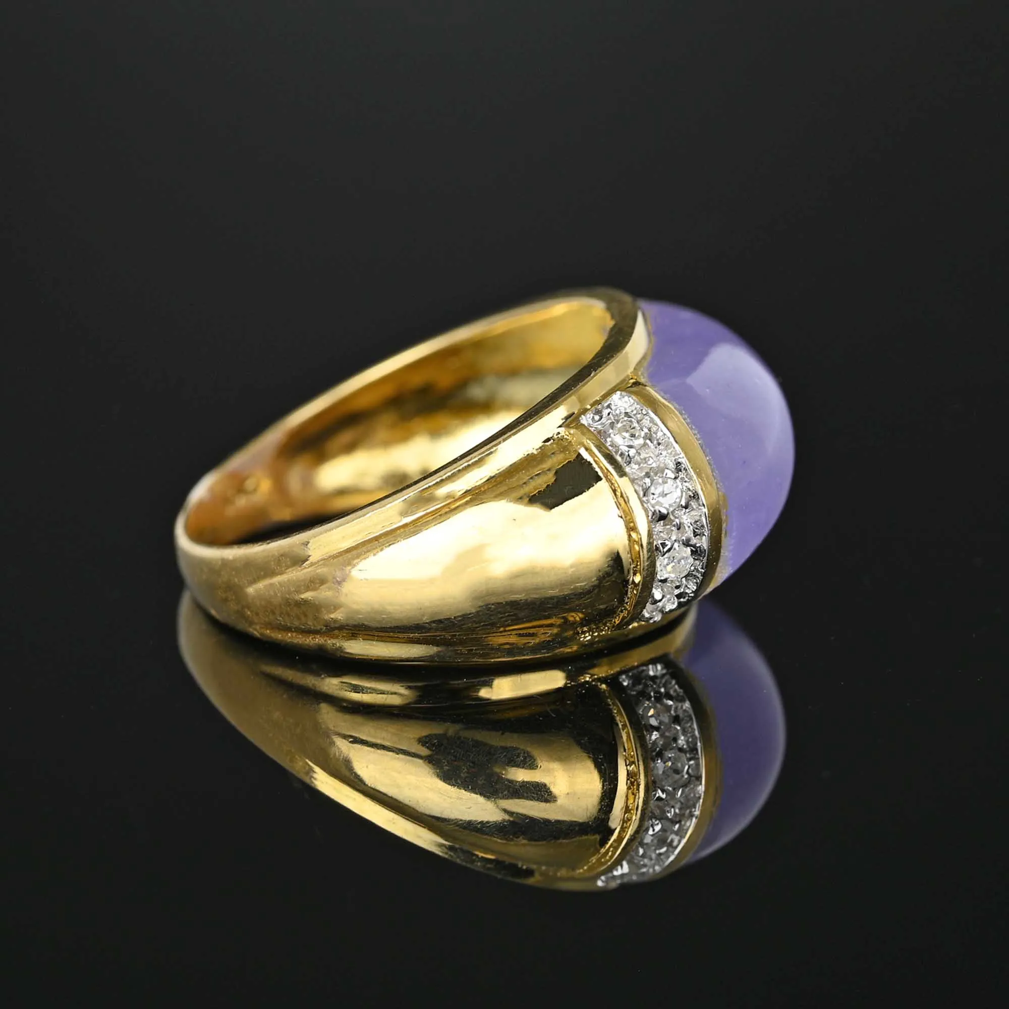 Vintage Diamond East West Purple Jade Ring in 14K Gold