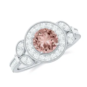 Vintage Inspired Morganite and Diamond Engagement Ring