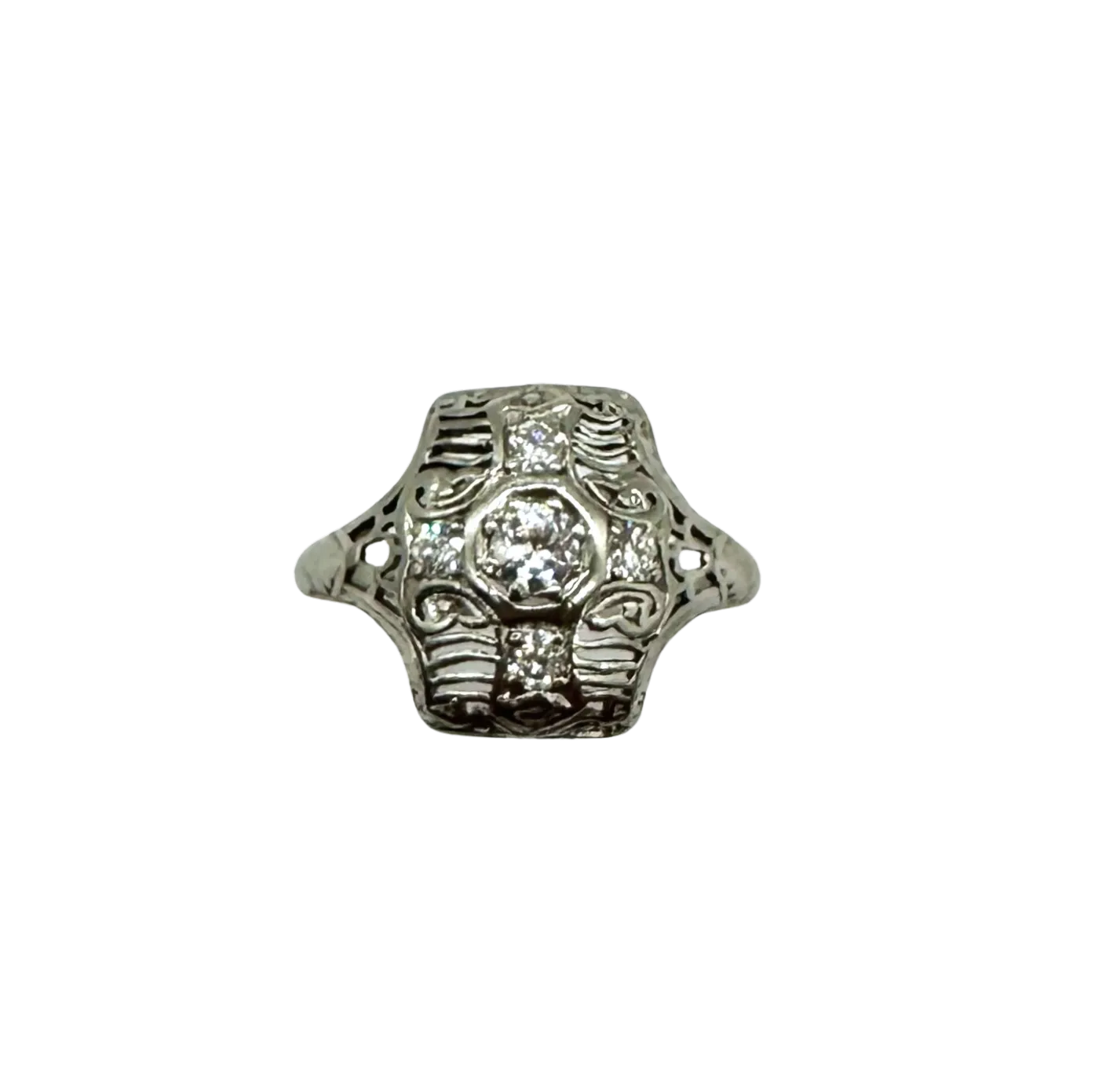 Vintage Platinum Filigree Diamond Ring