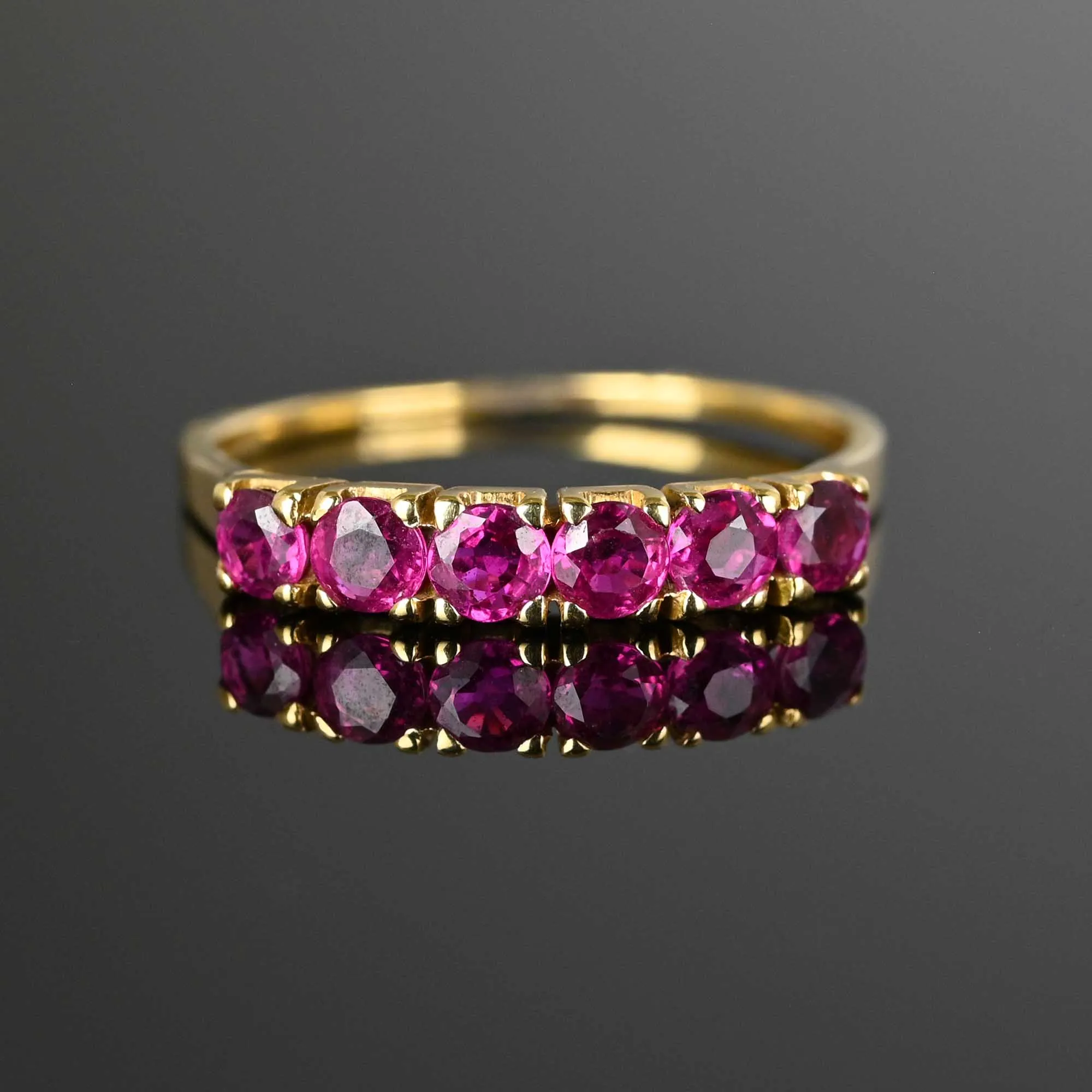 Vintage Six Stone Ruby Ring Band in 14K Gold