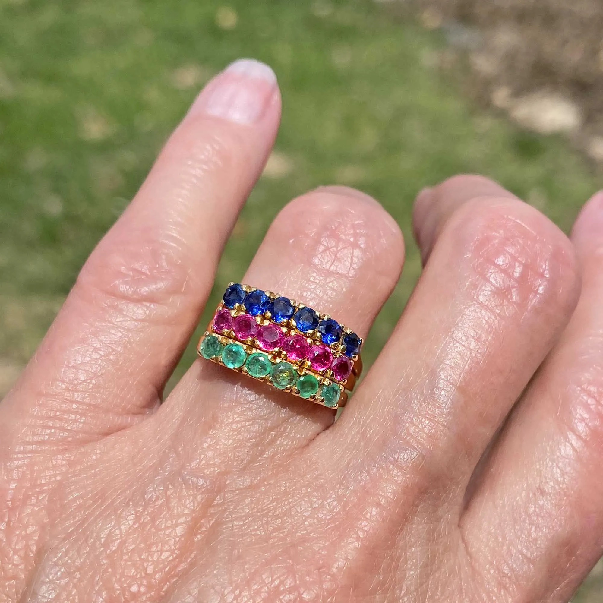 Vintage Six Stone Ruby Ring Band in 14K Gold