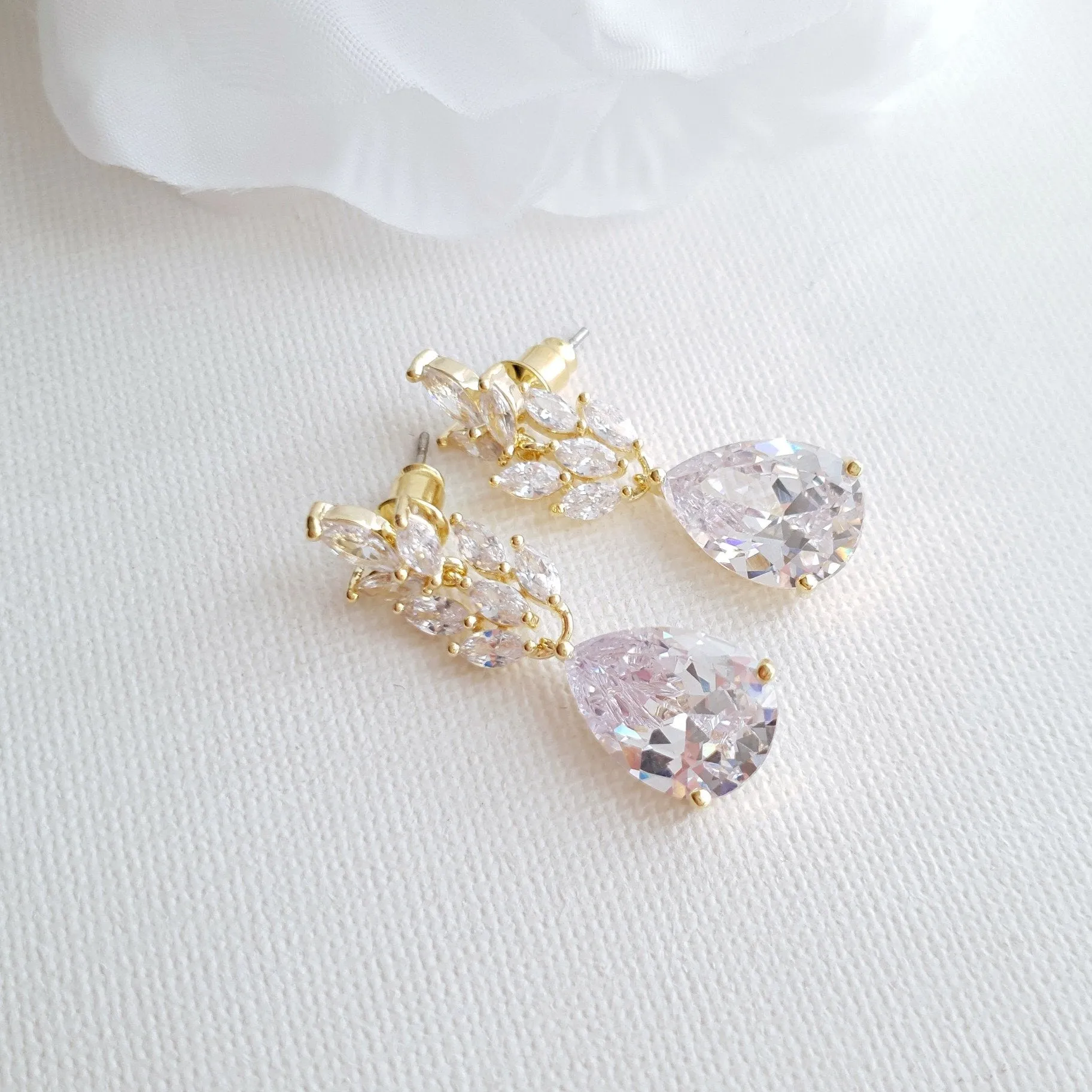 Wedding Earrings With Leaves and Drops-Willow