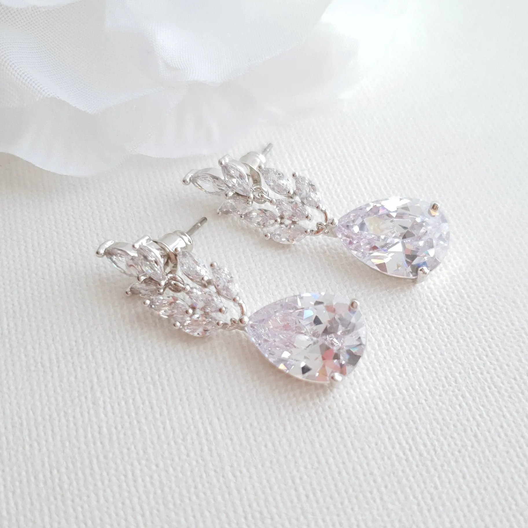 Wedding Earrings With Leaves and Drops-Willow