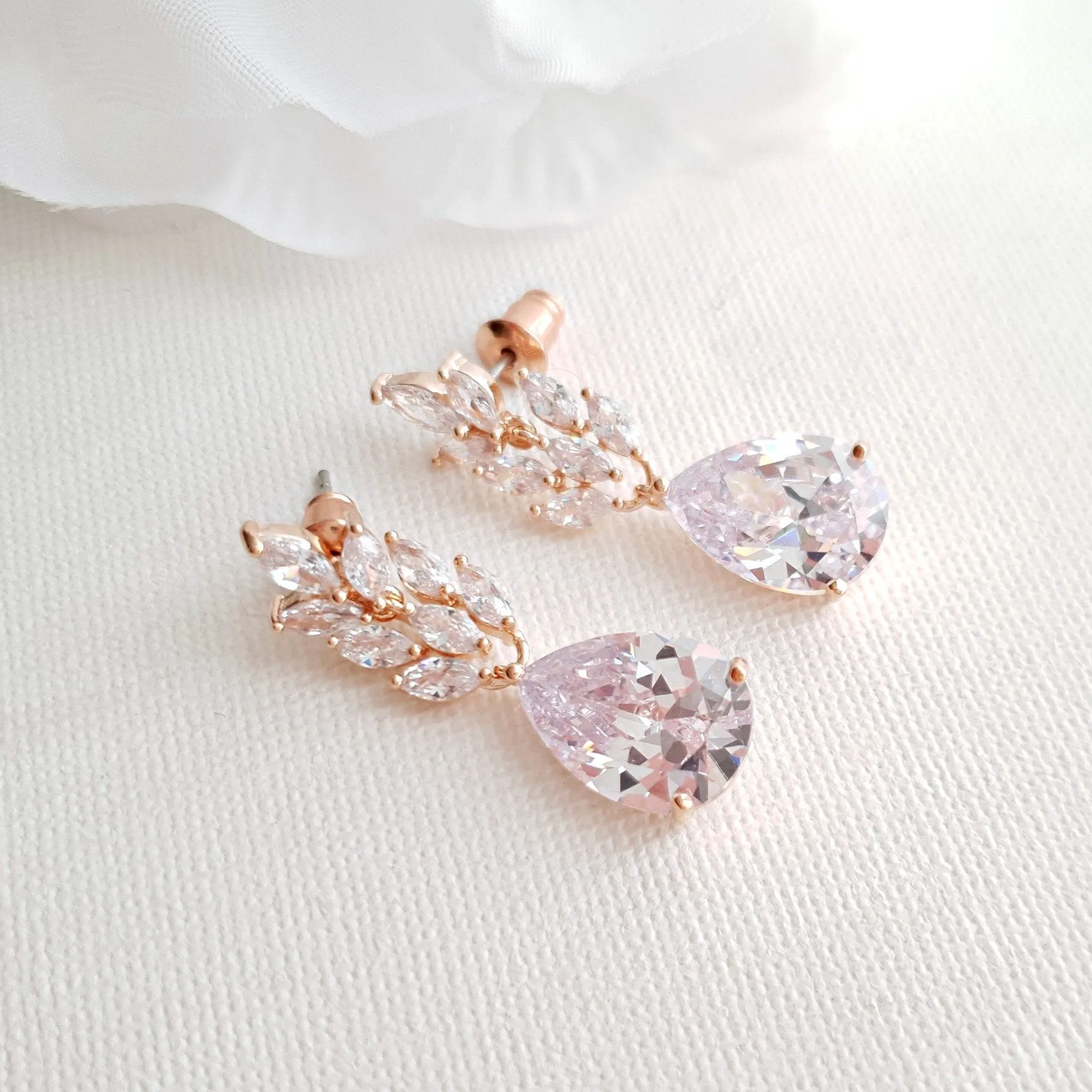 Wedding Earrings With Leaves and Drops-Willow