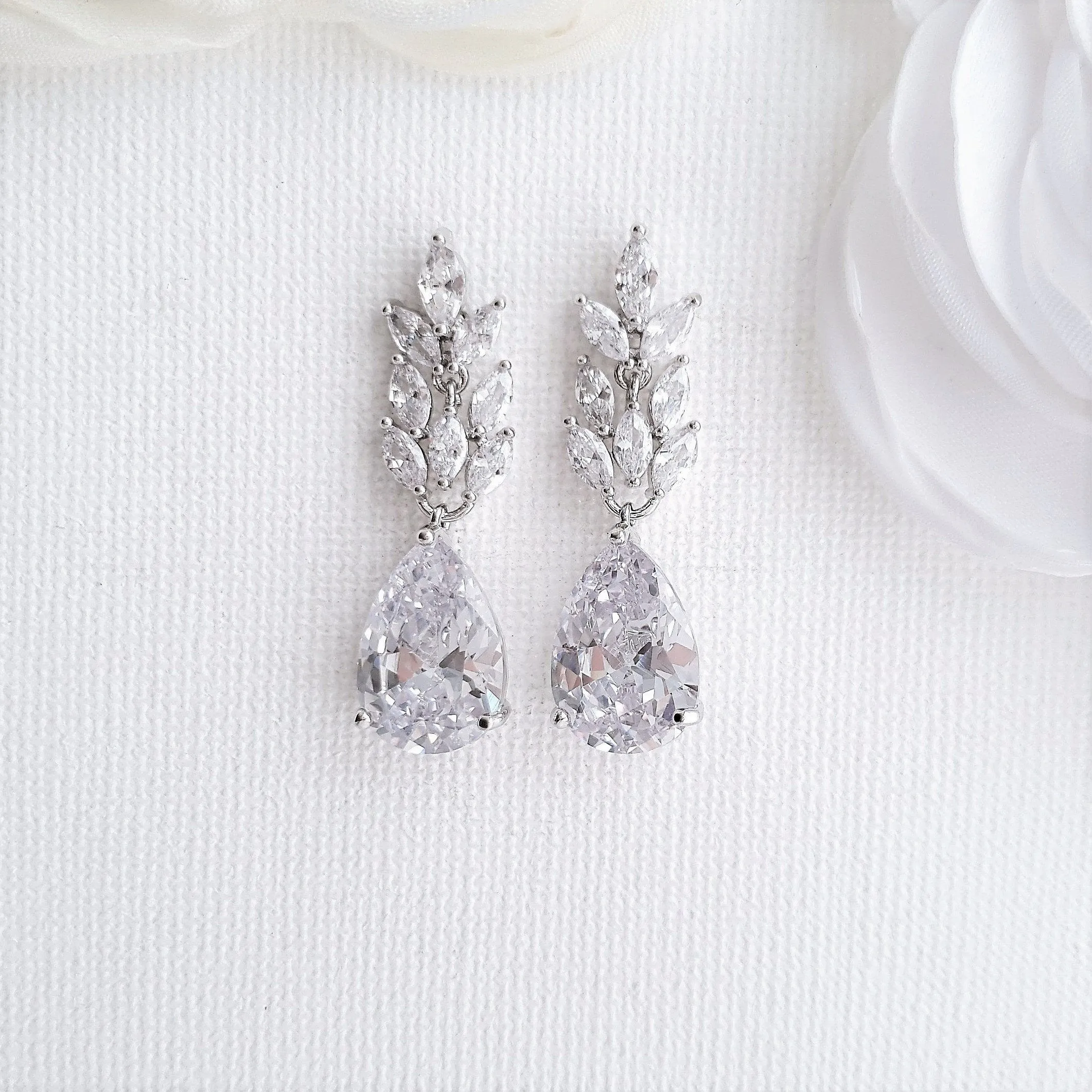 Wedding Earrings With Leaves and Drops-Willow