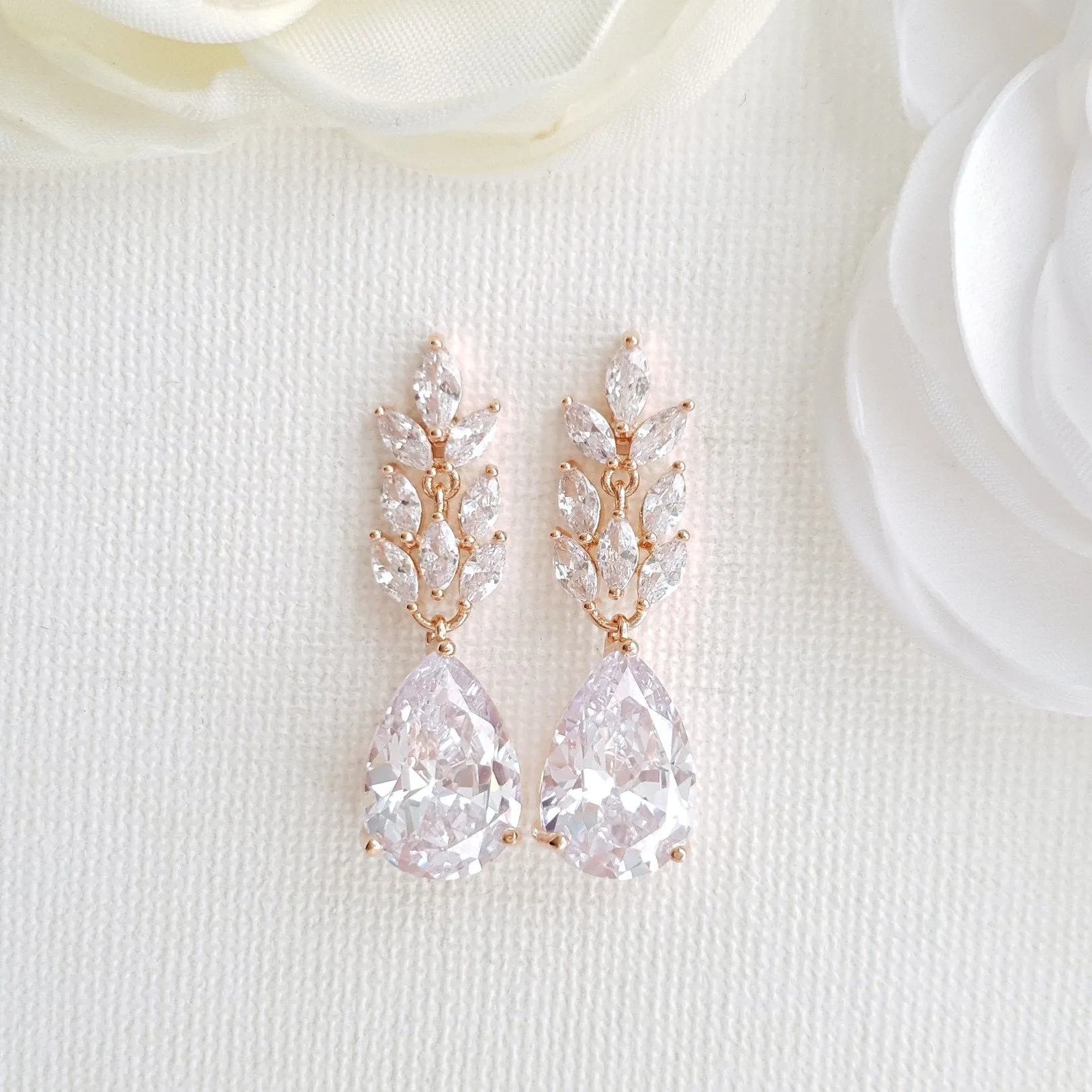 Wedding Earrings With Leaves and Drops-Willow