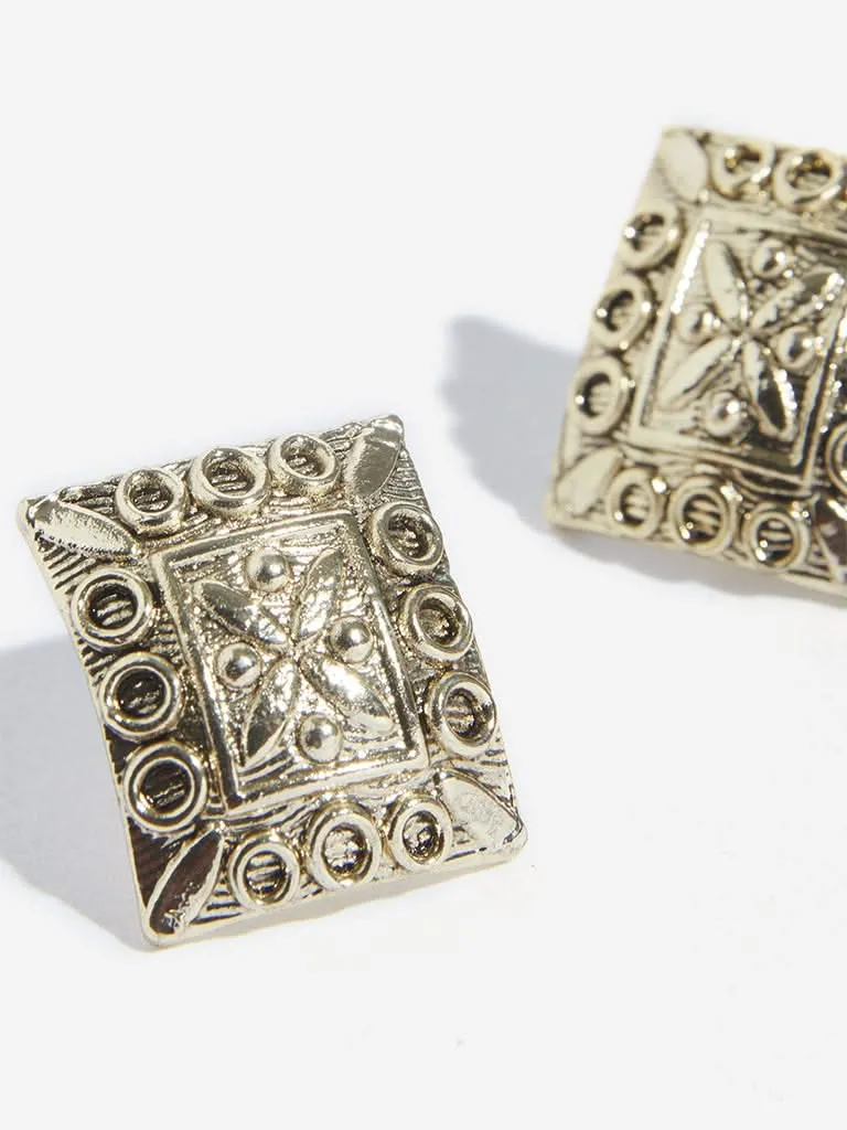 Westside Accessories Gold Lasercut Square Stud Earrings