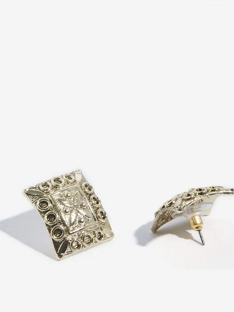 Westside Accessories Gold Lasercut Square Stud Earrings