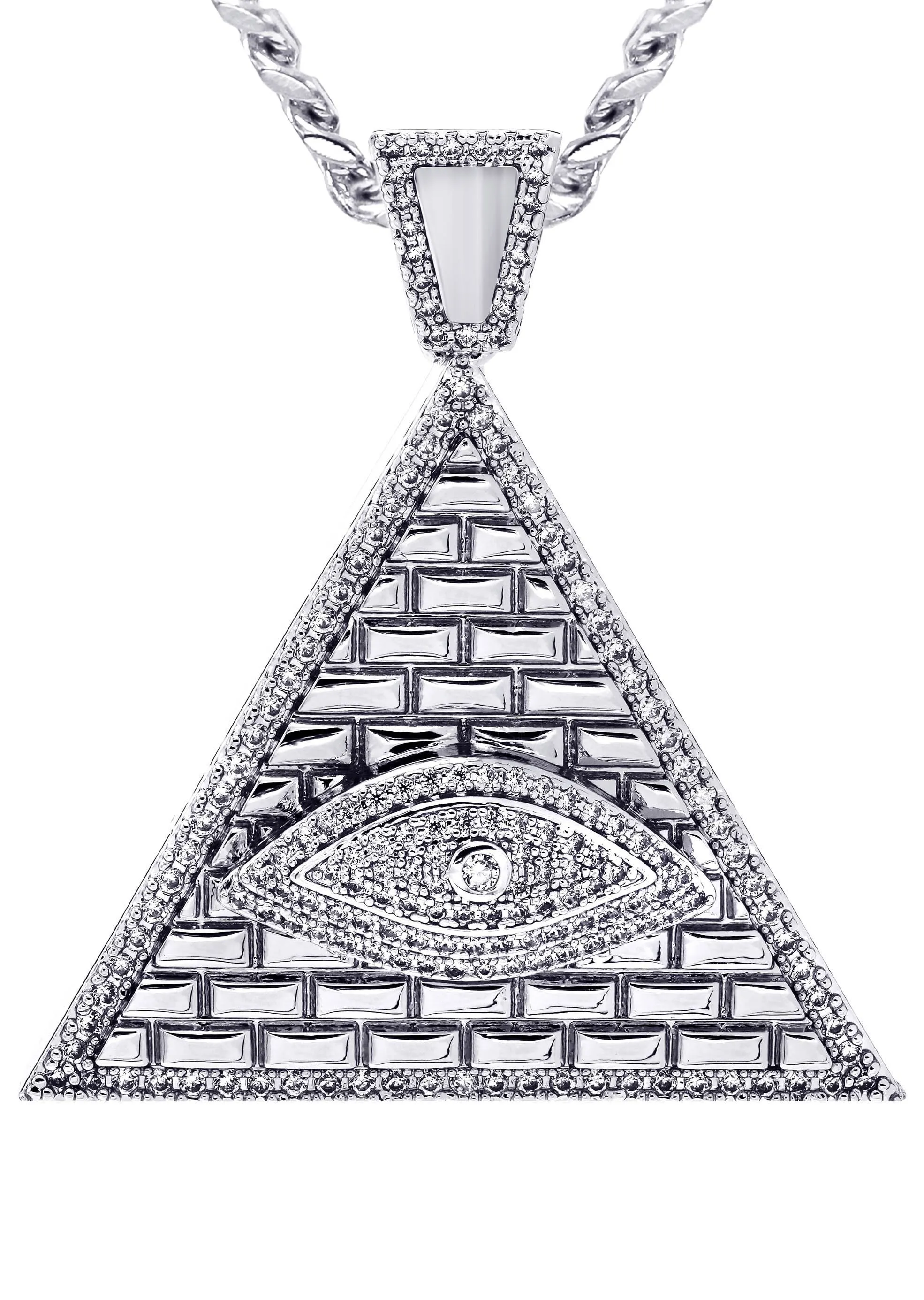 White Gold Plated Cuban Link Chain & Illuminate Pendant | Appx. 27.3 Grams