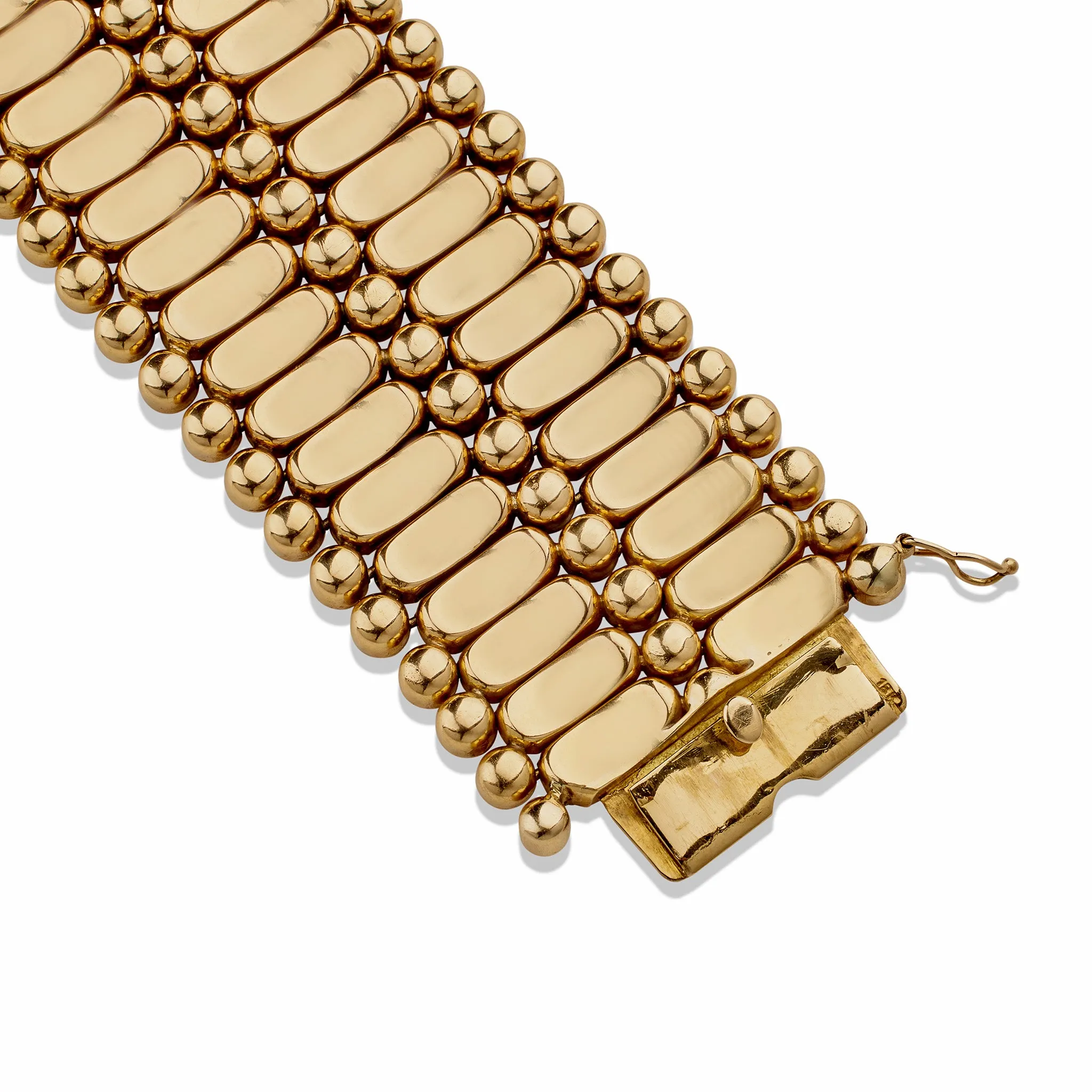 Wide Retro Fancy Link 18K Gold Strap Bracelet