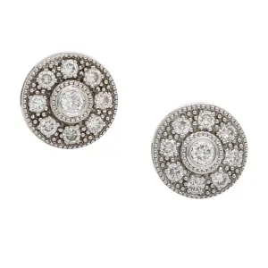 Women's Milgrain Diamond Stud Earrings in 18k White Gold