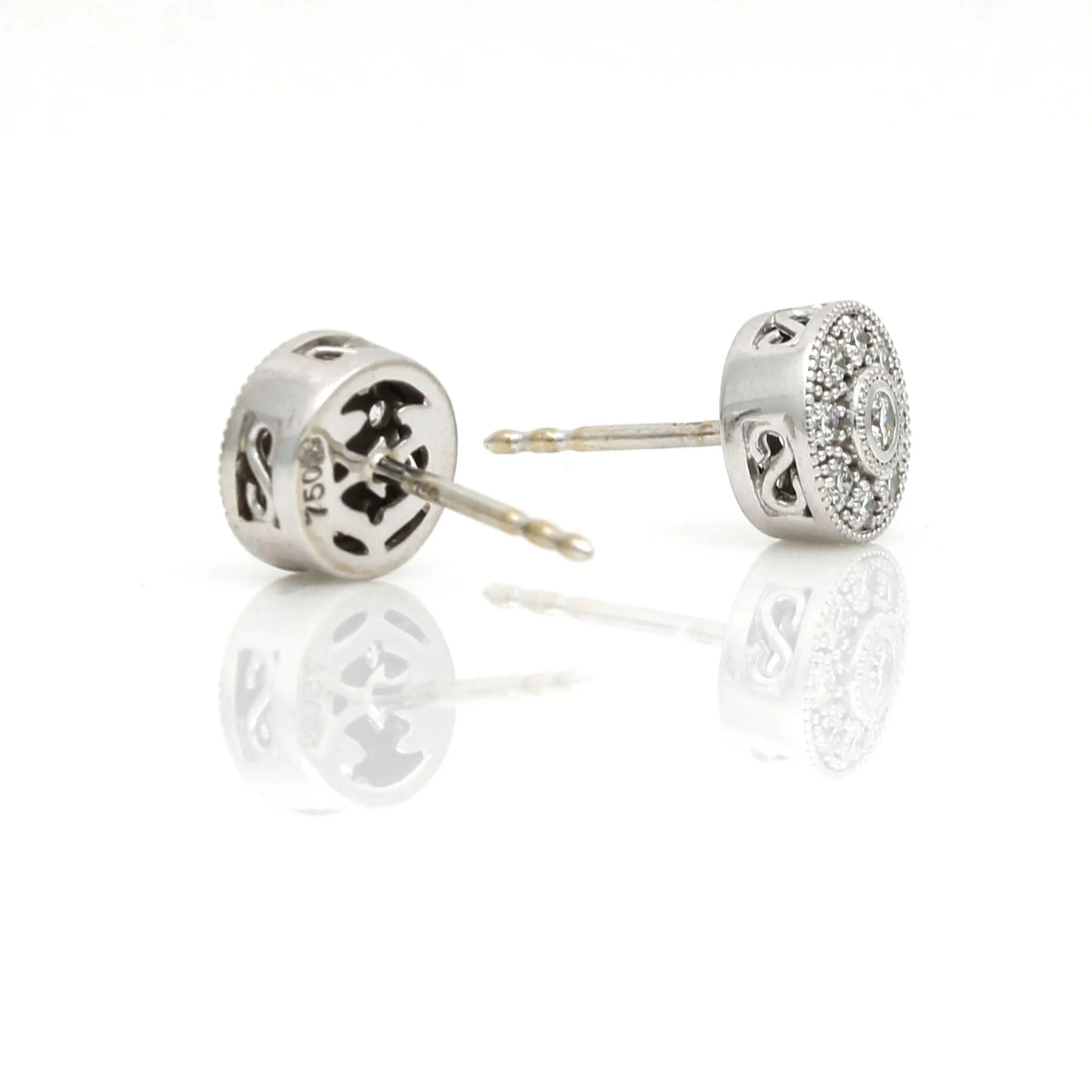 Women's Milgrain Diamond Stud Earrings in 18k White Gold