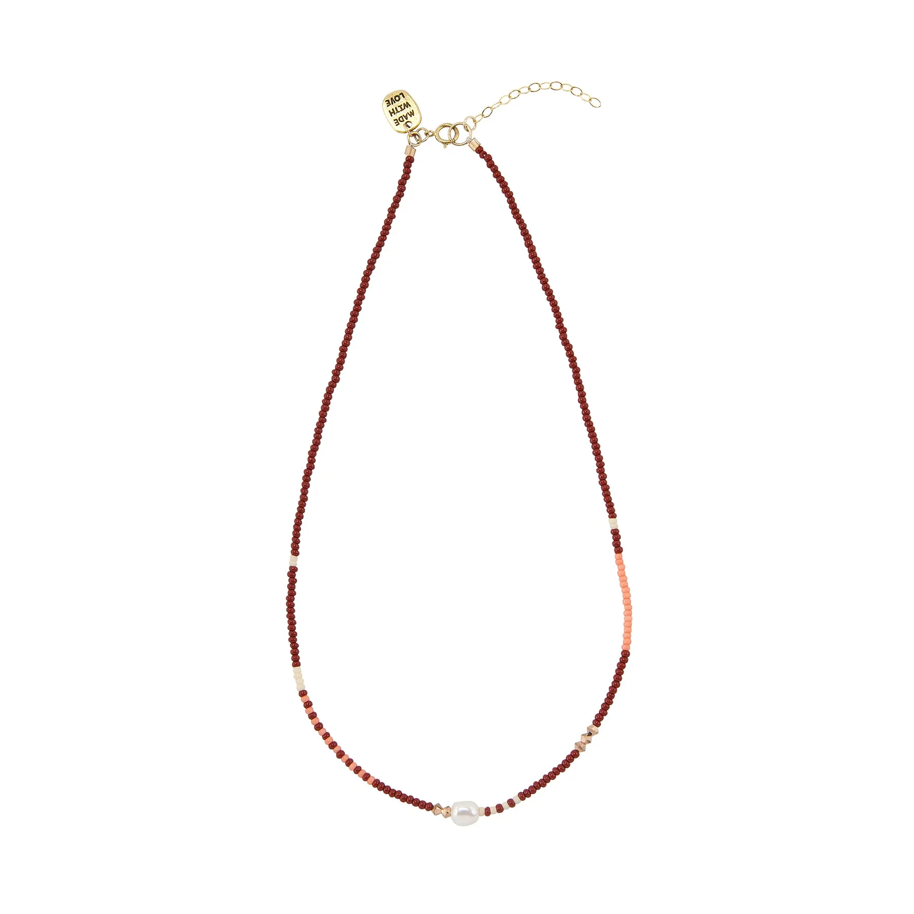 Zebra Pearl Crystal Necklace - BURGUNDY/PINK/SALMON